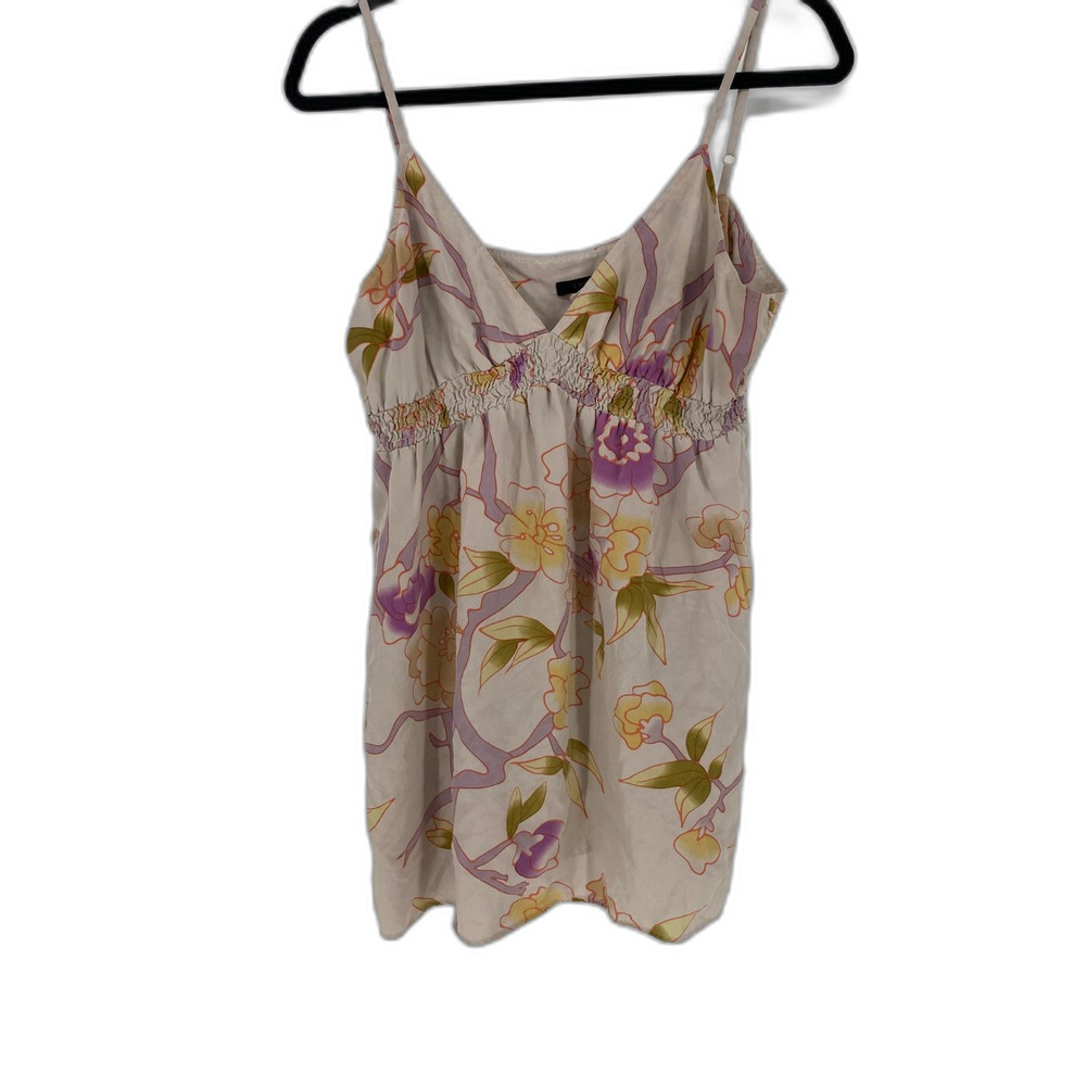 Lush Anthropologie silk Floral mini dress empire waist smocked Womens Large